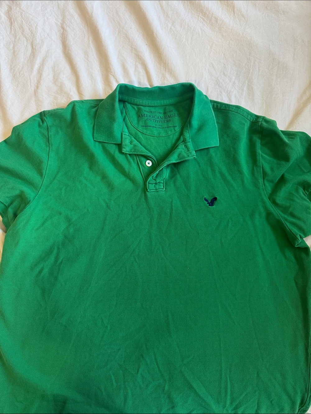 American Eagle Outfitters Bright Green Polo Shirt with Navy Logo